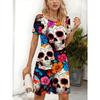 Damen Halloween Partykleid Blumenschädel-Print Lässiger Schicker Alltags-Kostüm-Look Maschinenwaschbar Ganzjahres-Langkleid