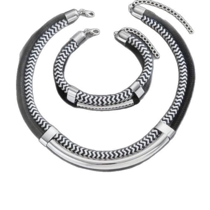 Dwuarstwowy Sznurkowy Zestaw Biżuterii Bransoletka & Naszyjnik