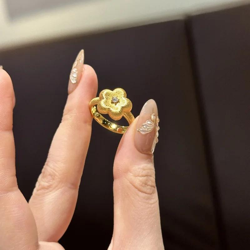 Semplici Anelli di Fiori Spazzolati Dignitosi per Donna Lusso Leggero Novità Anello di Fidanzamento Zircone Dignitoso Squisito di Alta Qualità