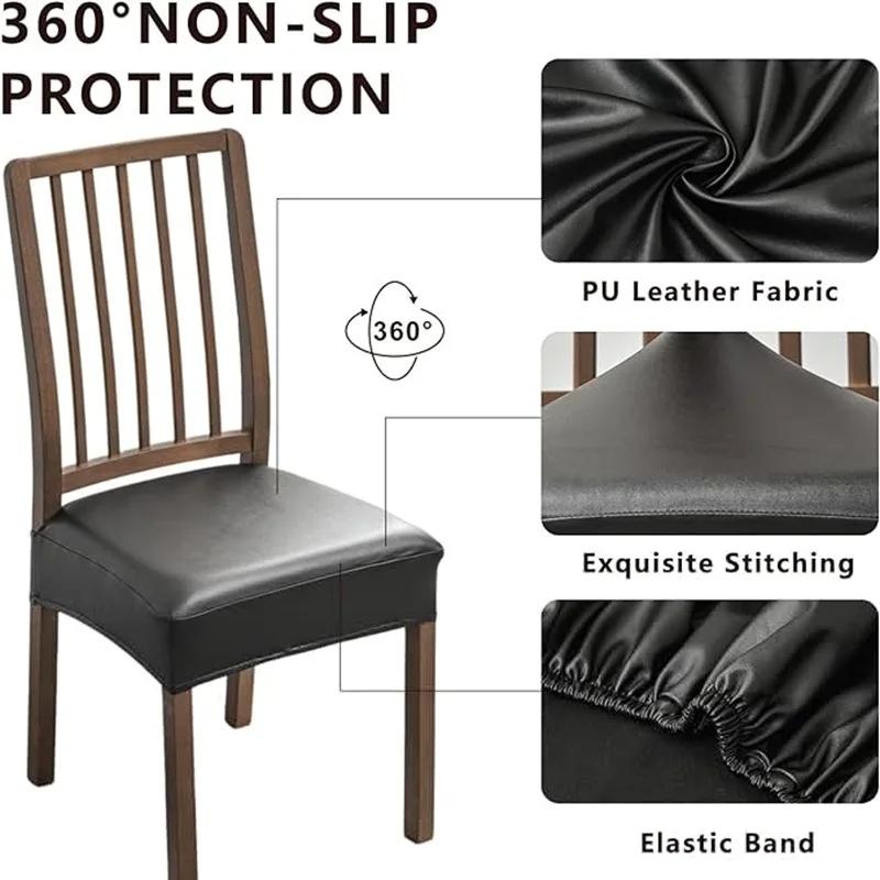 1PC Waterproof PU Leather Chair Seat Cover Dining Room Chairs Covers Removable Elastic Cushion Covers for Banquet El Chair