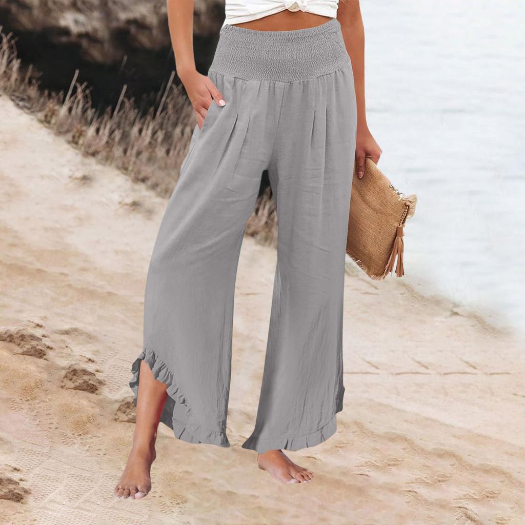 Womens Palazzo Pants Summer Casual Flowy Wide Leg Trousers Beach Travel Vacation Outfits