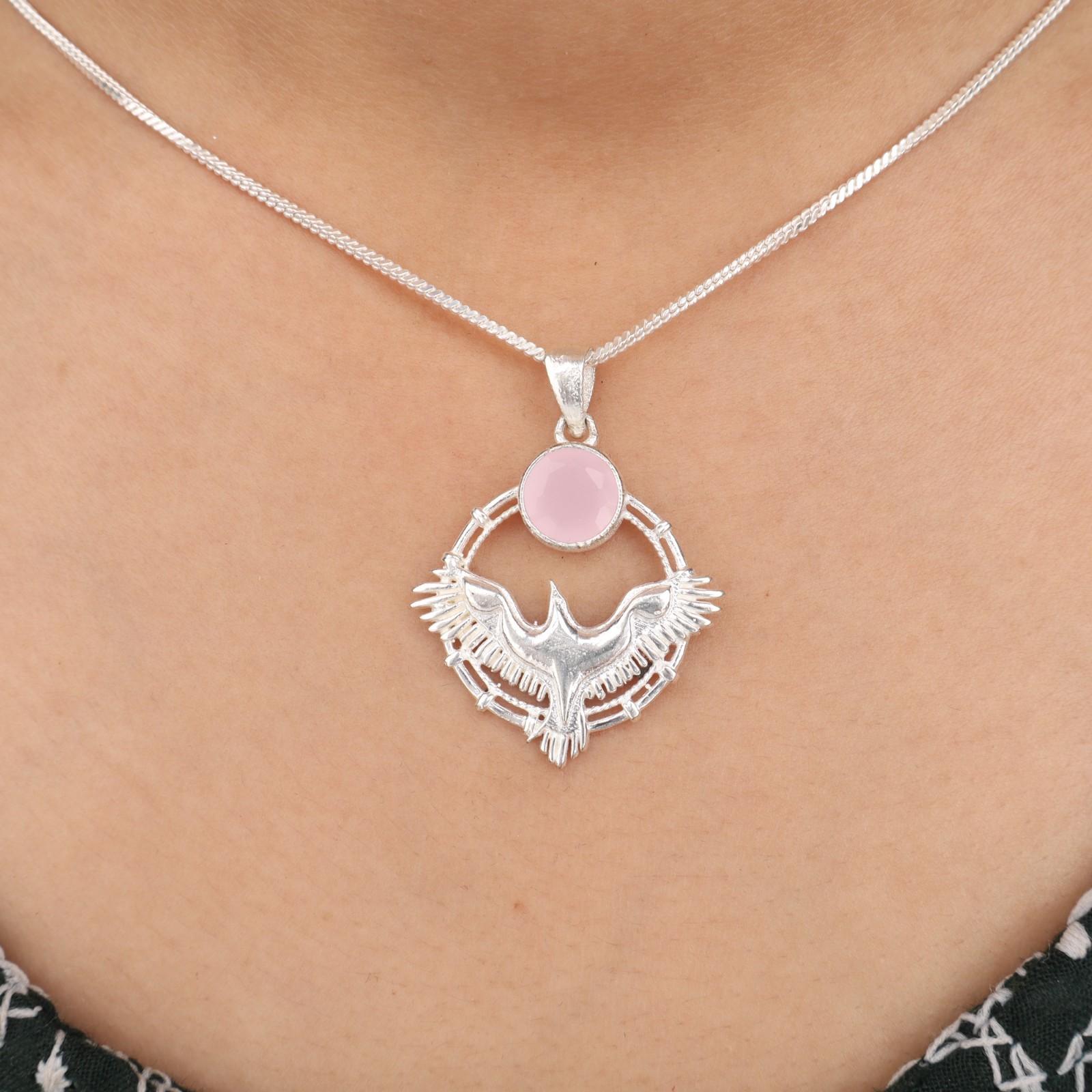 

Rose Chalcedony Gemstone 925 Sterling Silver Jewelry Chain Pendant 1.43 For her CP-38-20