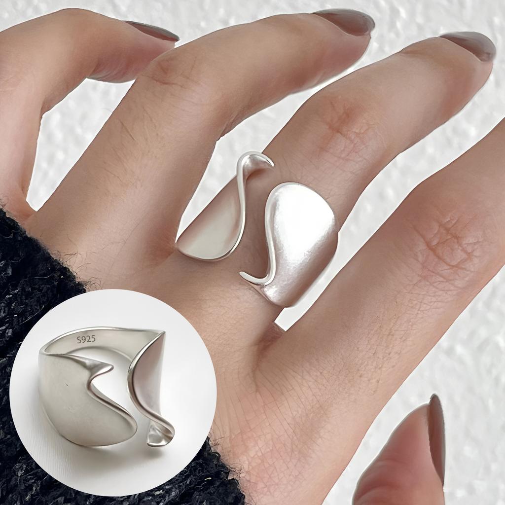 PANJBJ 925 Silver Geometry Crystal Ring For Women Ellipse Exaggerated Punk Water Drop Open Jewelry Gift
