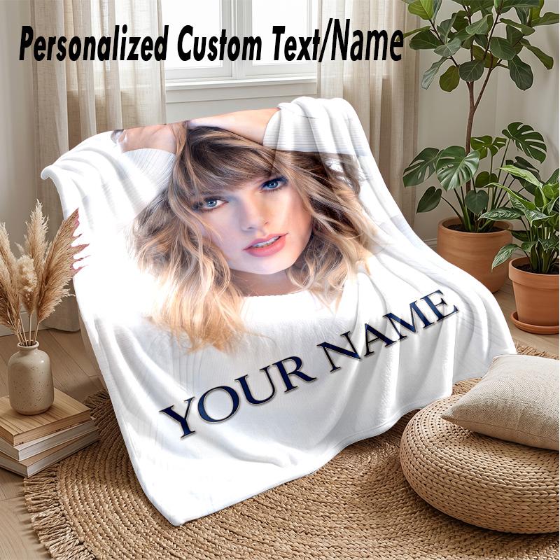 Taylor Swift Custom Flannel Throw Blanket Print Your Name Text Soft Warm Blanket Holiday Present
