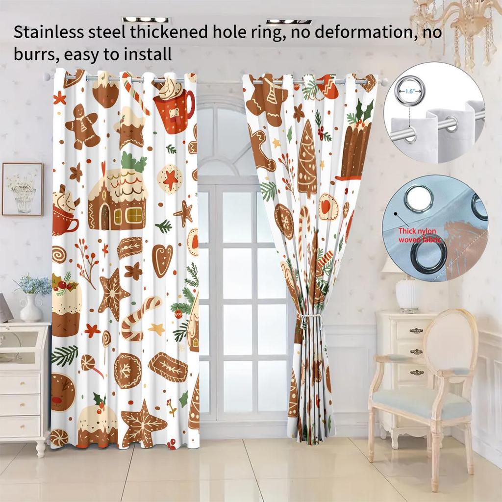 Christmas Gingerbread Man Digital Print Blackout Curtain – Polyester, Thickened, Sun Protection