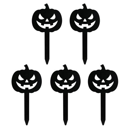 Halloween Gartenstecker 5 Stück Pflanzstecker, Acrylschild für Außenbereich Garten Rasen Hinterhof, Pflanzen Dekorationen Geisterhaus Schwarze Katze Silhouette Kunst Dekor