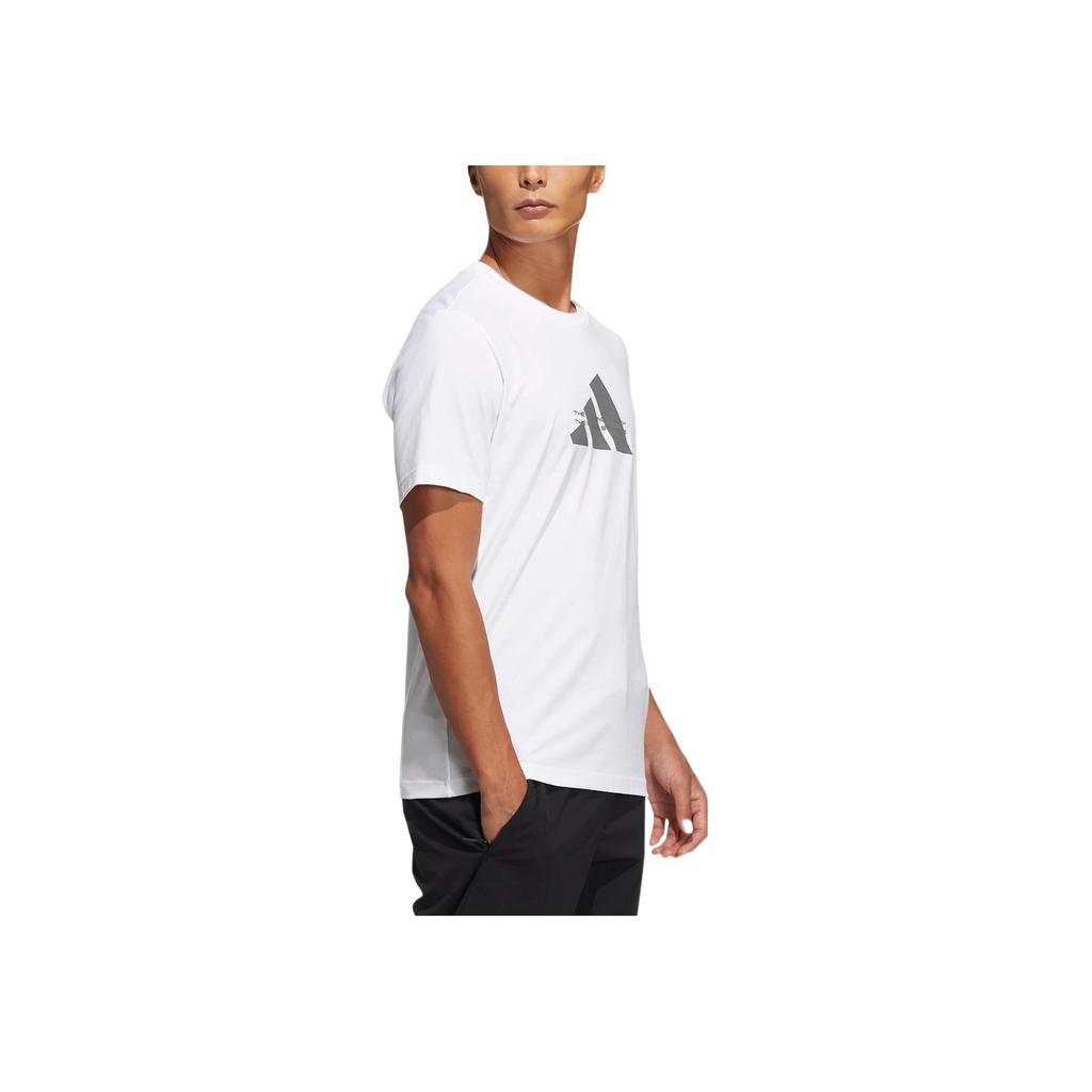 Adidas Big Logo Print Crew Neck T-Shirt Men Tops White HE9939
