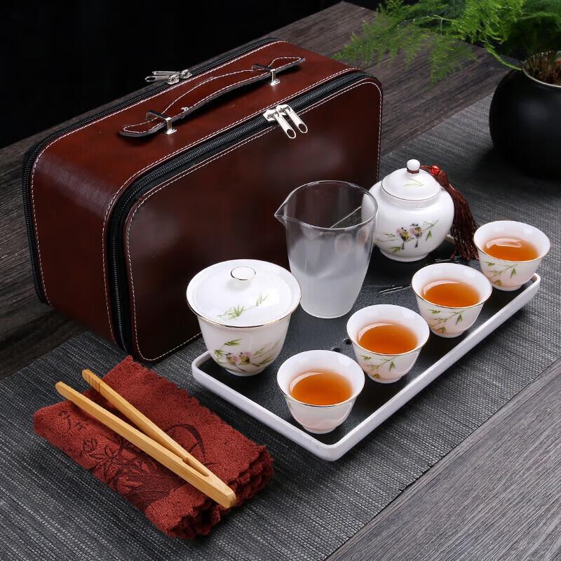 Portable 11-Piece Ceramic Kung Fu Travel Tea Set with Crystal Filter