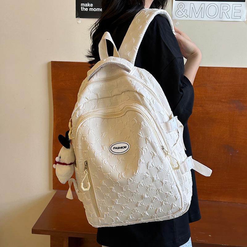 Schoolbag Spring and Summer New Middle School Student School Bag Female Korean Edition Campus Style Rhombus Fashion High School Student Large Capacity