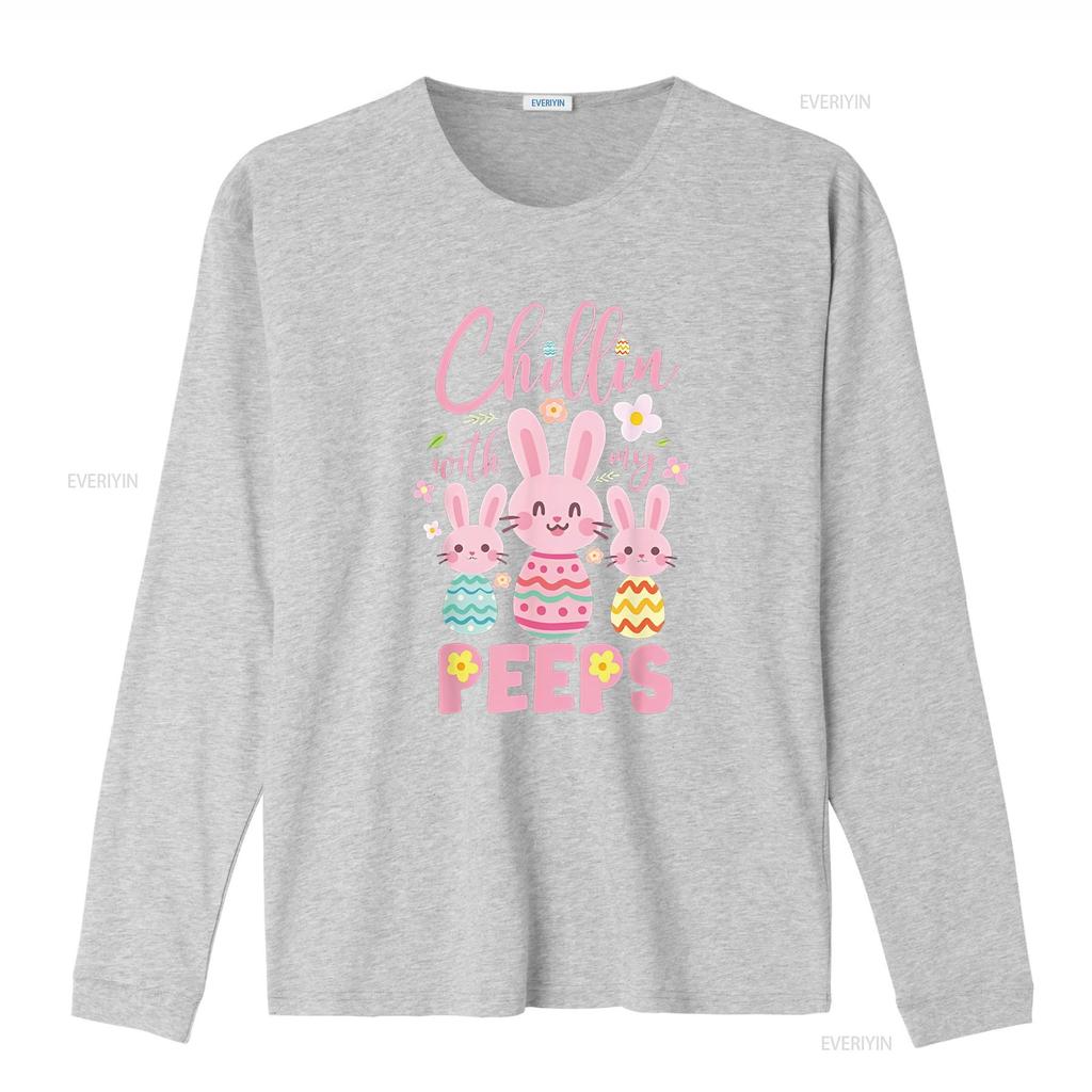 Chillin with My Peeps Funny Bunny Easter Day LOVE T Shirt vintage Washed fashion Versatile streetwear Soft designer clothes