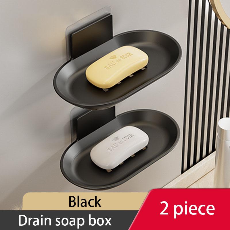 Bathroom Space Aluminum Soap Box Without Punching With Drain Tray Wall Soap Storage Box Wall Hang Soap Rack