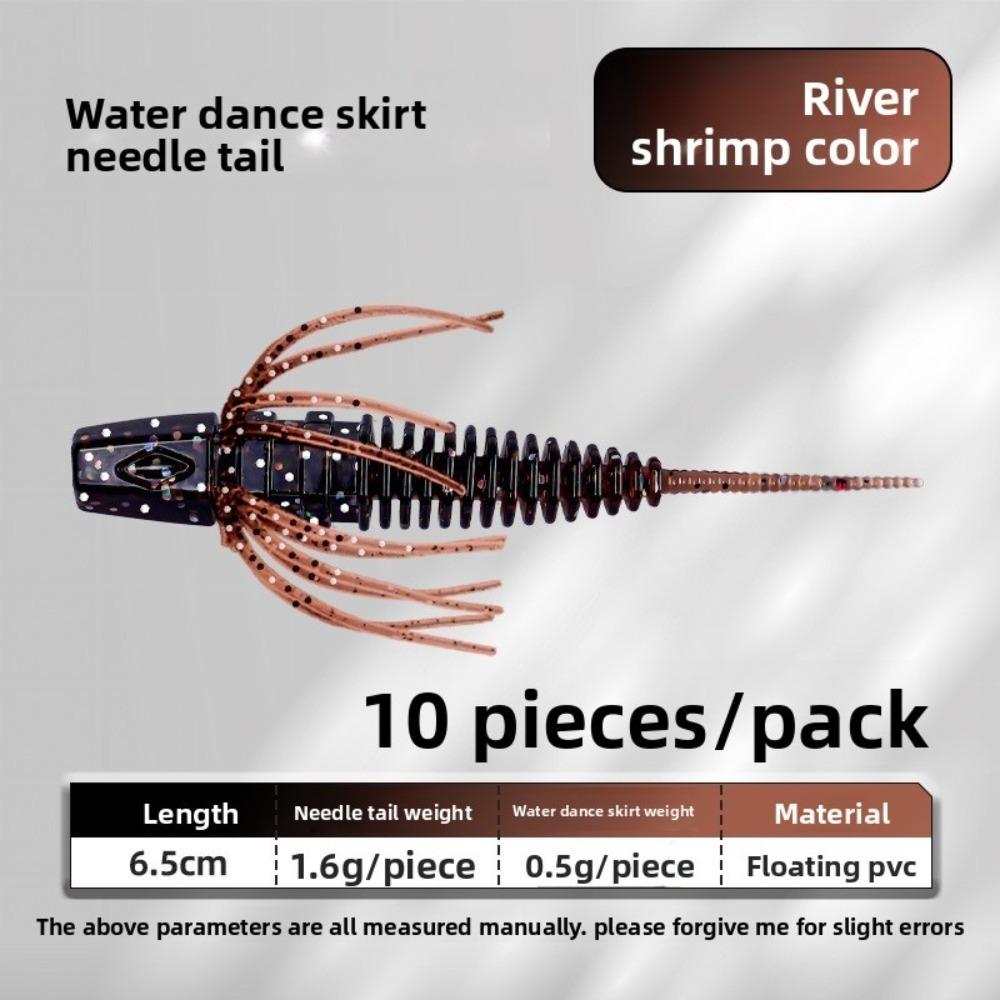 10pcs Set Threaded Light Water Dance Skirt Apron Soft Material Wild Design Needle Tail Swimbait Black Pit Fishing Lure Set