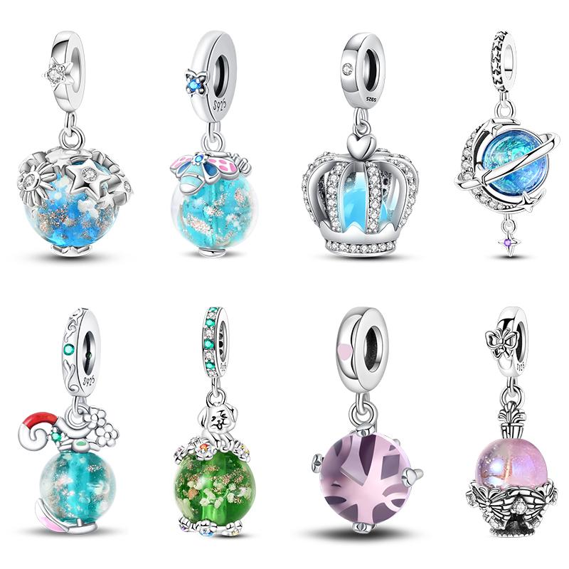 Copper Color Sparkly Planet Crown Crystal Ball Luminous Charm Bead Charms Bead Charms Compatible With 3mm Authentic Bracelets Do It Yourself Jewellery