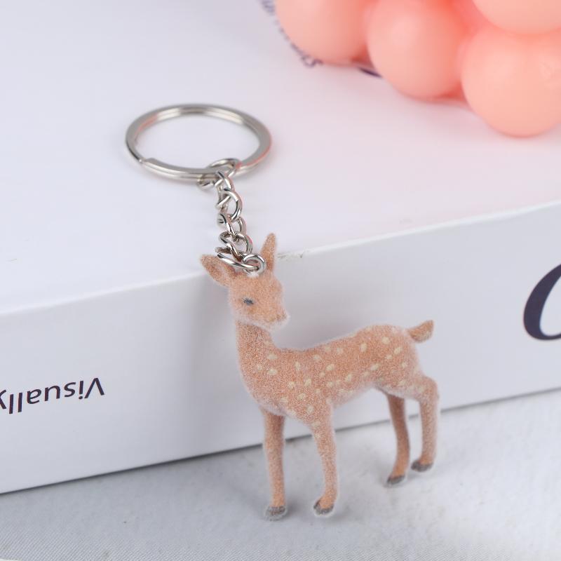 1/2Pcs Cute 3D Christmas Elk Keychains For Women Men Kawaii Flocked Sika Deer Pendant Bag Airpods Box Car Charm Jewelry