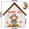 Scarecrows Fall Decor, Pumpkin Scarecrow Happy Fall House Shaped Wood Block Sign, Autumn Farmhouse Home Decor for Desk Table Shelf