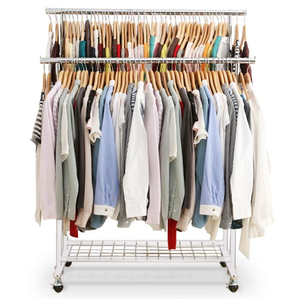 Iris Plaza Double Hanger Load Capacity With High Load Width 105 x Depth 52 x Height Pipe Rack, 190kg, Shelf, Capacity, Extendable, White, 117-182cm,