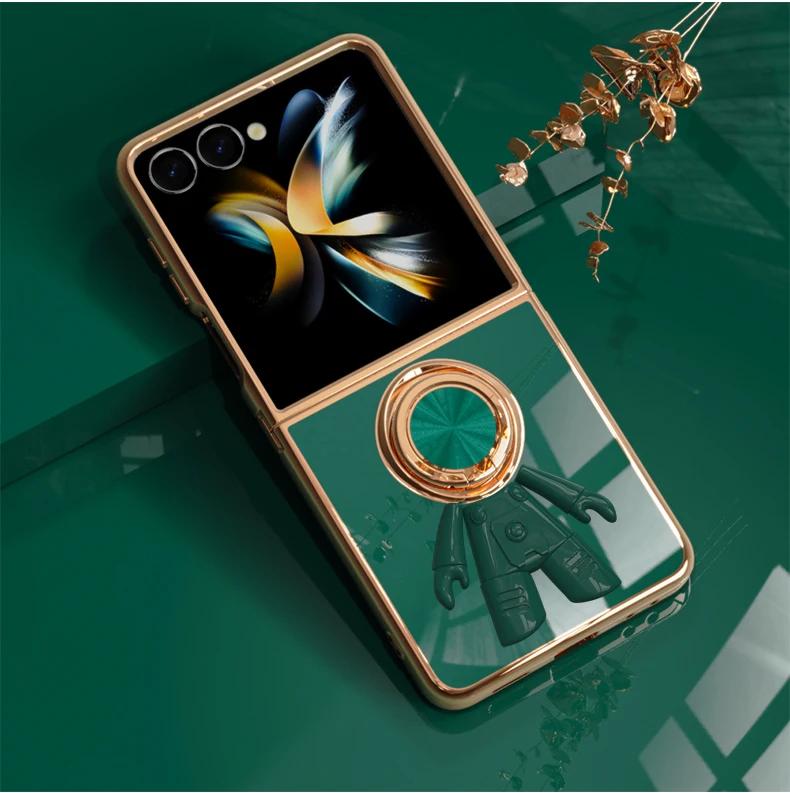 Electroplating 6D Astronaut Plastic Phone Case for Samsung Galaxy Z Flip 7 FE 6 5 4 3 Flip7Magnetic Ring Holder Shockproof Cover