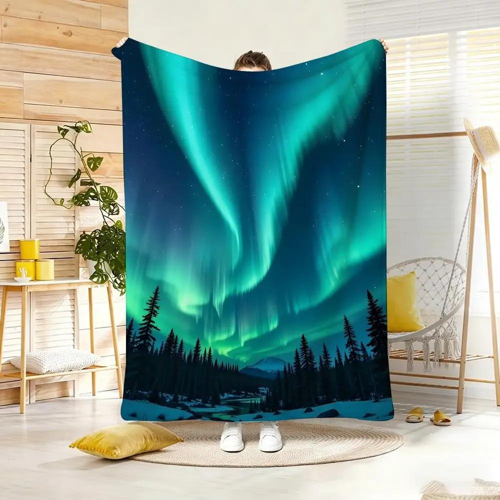Dreamy Aurora Boreal Throw Lightweight  Flannel Blanket Soft Skin-Friendly For Summer Cooling