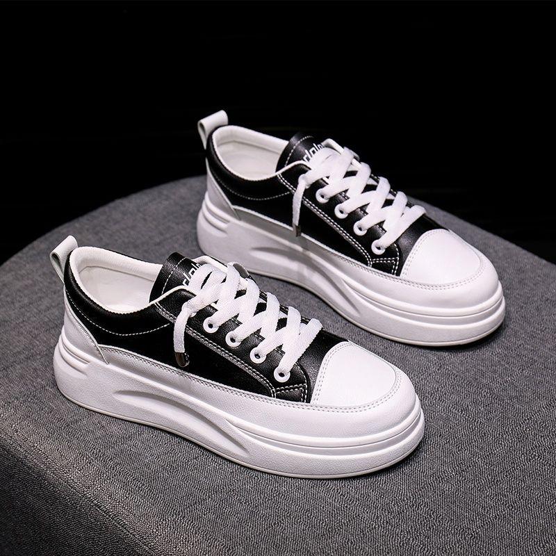 Women's Shoes Spring Autumn High on Platform Black Lace Up Ladies Footwear Light Comfortable and Elegant 2025 New Cotton Sale In
