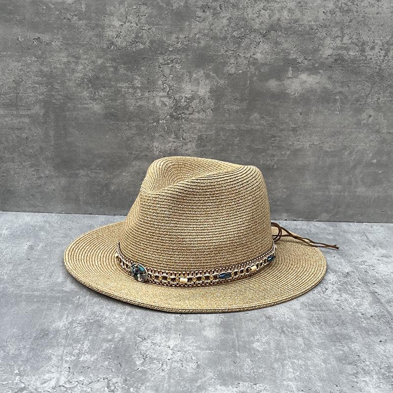 25 Bohemian Ethnic Style Retro Wide-Brimmed Straw Hat Women'S Outdoor Outing Beach Sunscreen Sunshade Jazz Hat