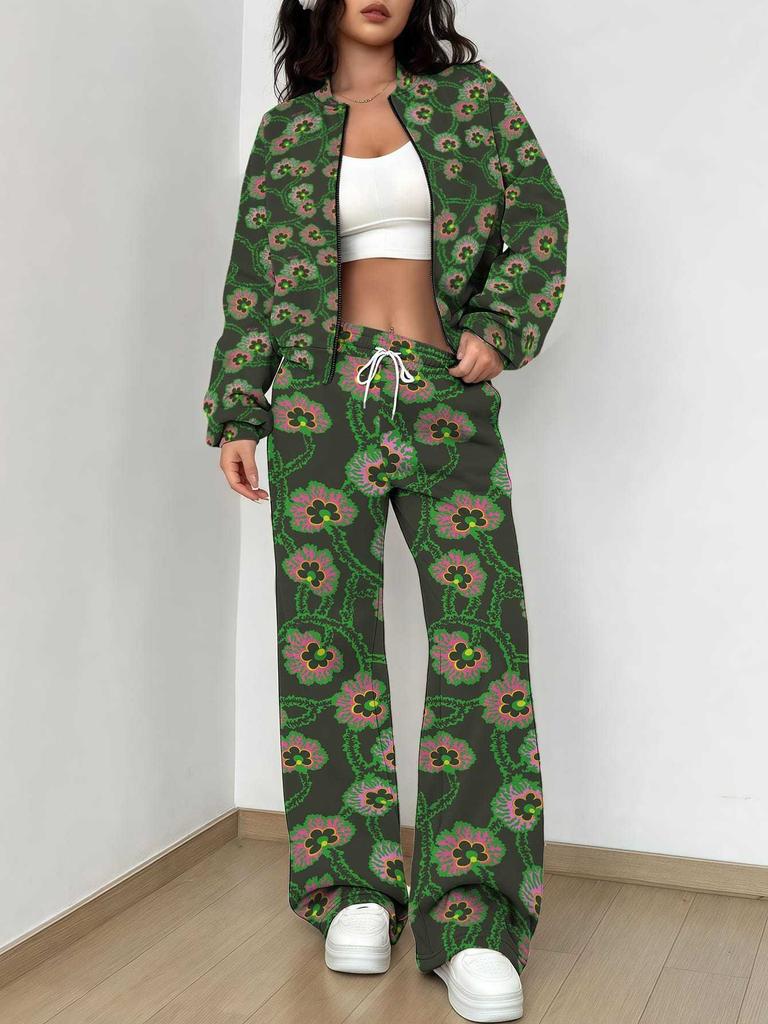 1116 New Popular Autumn and Winter New European and American Women's Clothing Flower Printing Suit Women
