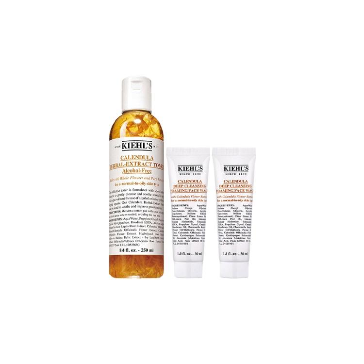 

Kiehl s Calendula Herbal-Extract Alcohol-Free Toner & Calendula Deep Cleansing Foaming Face Wash Set Toner 250ml+30ml*2