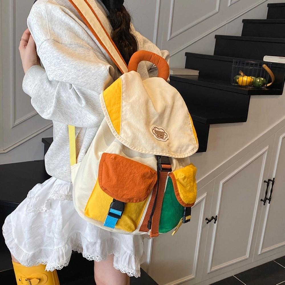 Color Matching 2 Sizes Parent-Child Bags Large Capacity Korean Style Drawstring Schoolbag Nylon Multi-Pocket Kids Backpack