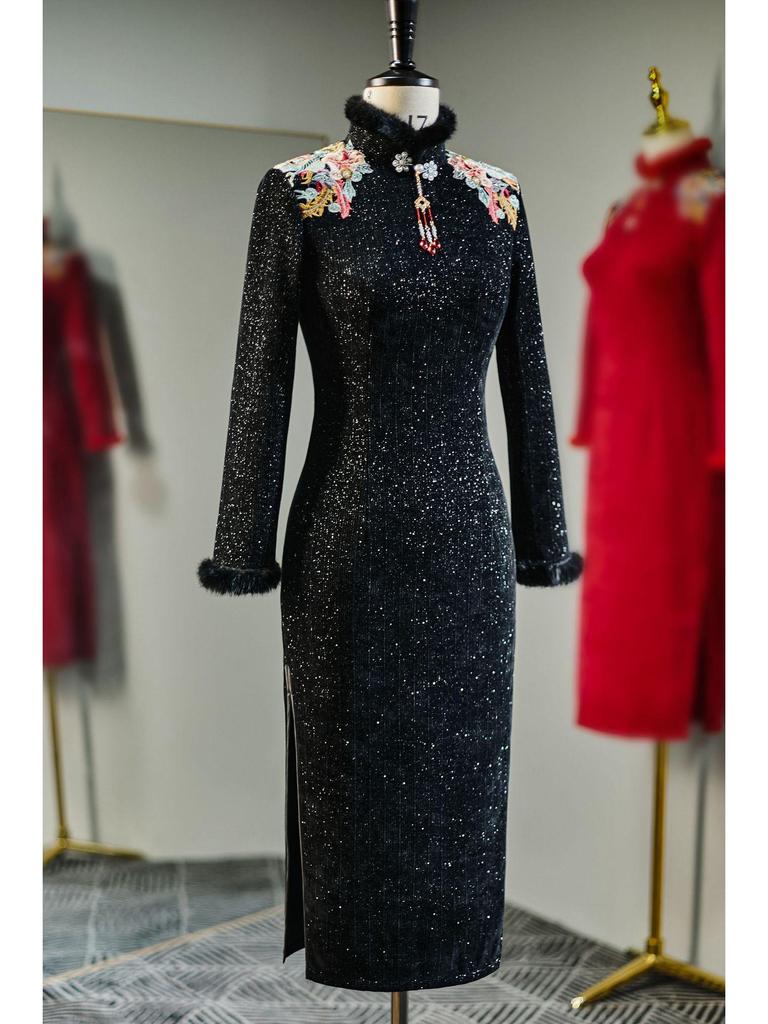 2024 Winter Elegantes Rotes Cheongsam Toastkleid: Bequeme, modische Brautmode im chinesischen Stil