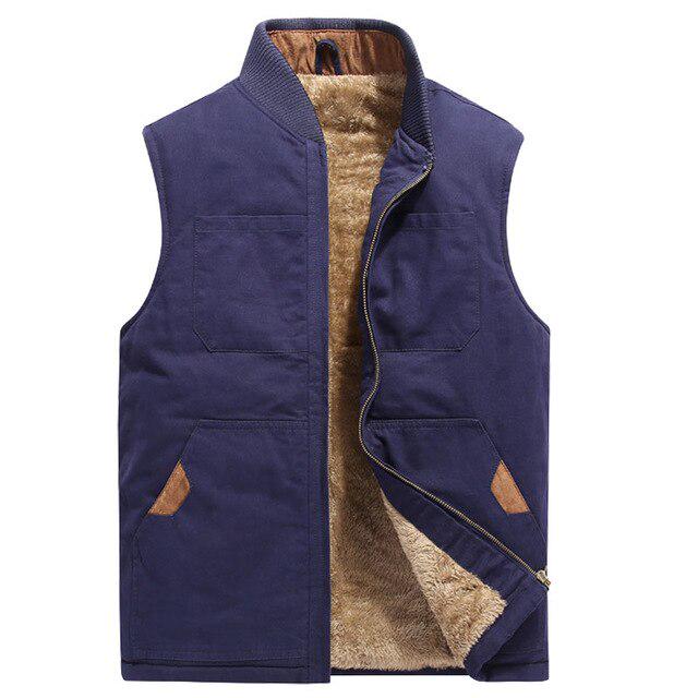 Winter Plus Size Men Cotton Multi Pockets Thicken Work Waistcoat Casual Warm Sleeveless Jacket 