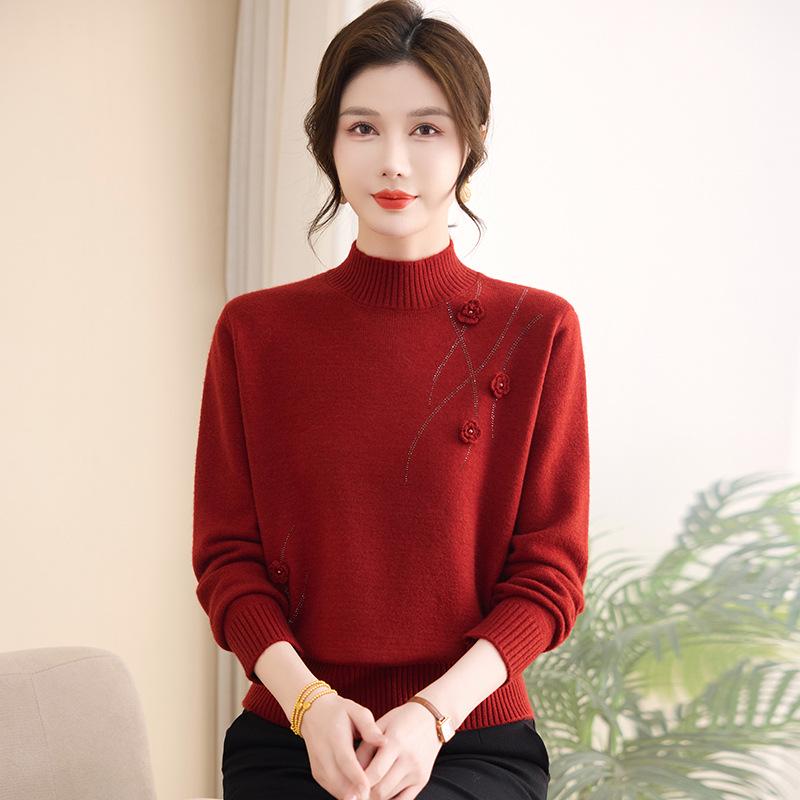 Mom's Winter Cozy Knit Half-High Collar Sweater for Middle-Aged & Elderly Women - Stylish & Warm Base Layer