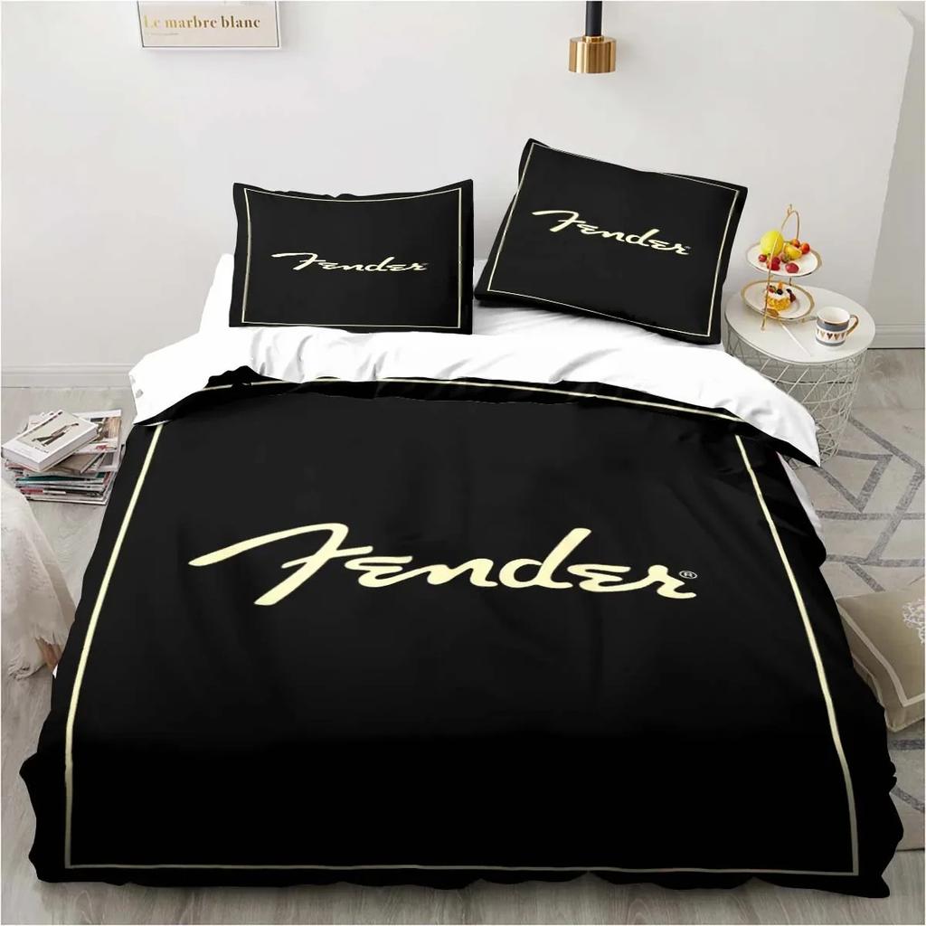 Set Biancheria da Letto 3 Pezzi Piumone Fender Letto Singolo Musicale Set Chitarra Copripiumone Letto Matrimoniale King Tessile per la Casa