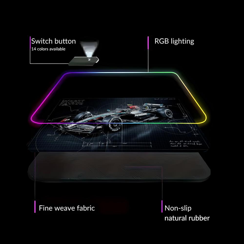 RGB 1 PC Mouse Pad,Fashion Racing Pattern Anti-Slip Rubber Gaming Computer Desktop Pad, Premium PC Racing Design Large Mouse Pad