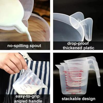 Kitchen Food Grade 0.25L 0.5L 1L Plastic Tip Mouth Pot Pour Spout Clear Measuring Cup Household Baking Scale Cup Kitchen Tool