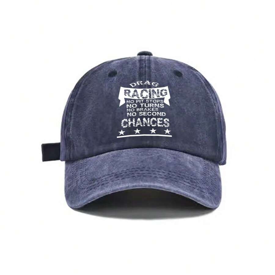 Washed Vintage Drag Racing Graphic Baseball Cap Adjustable Cotton Twill Dad Hat For Adults