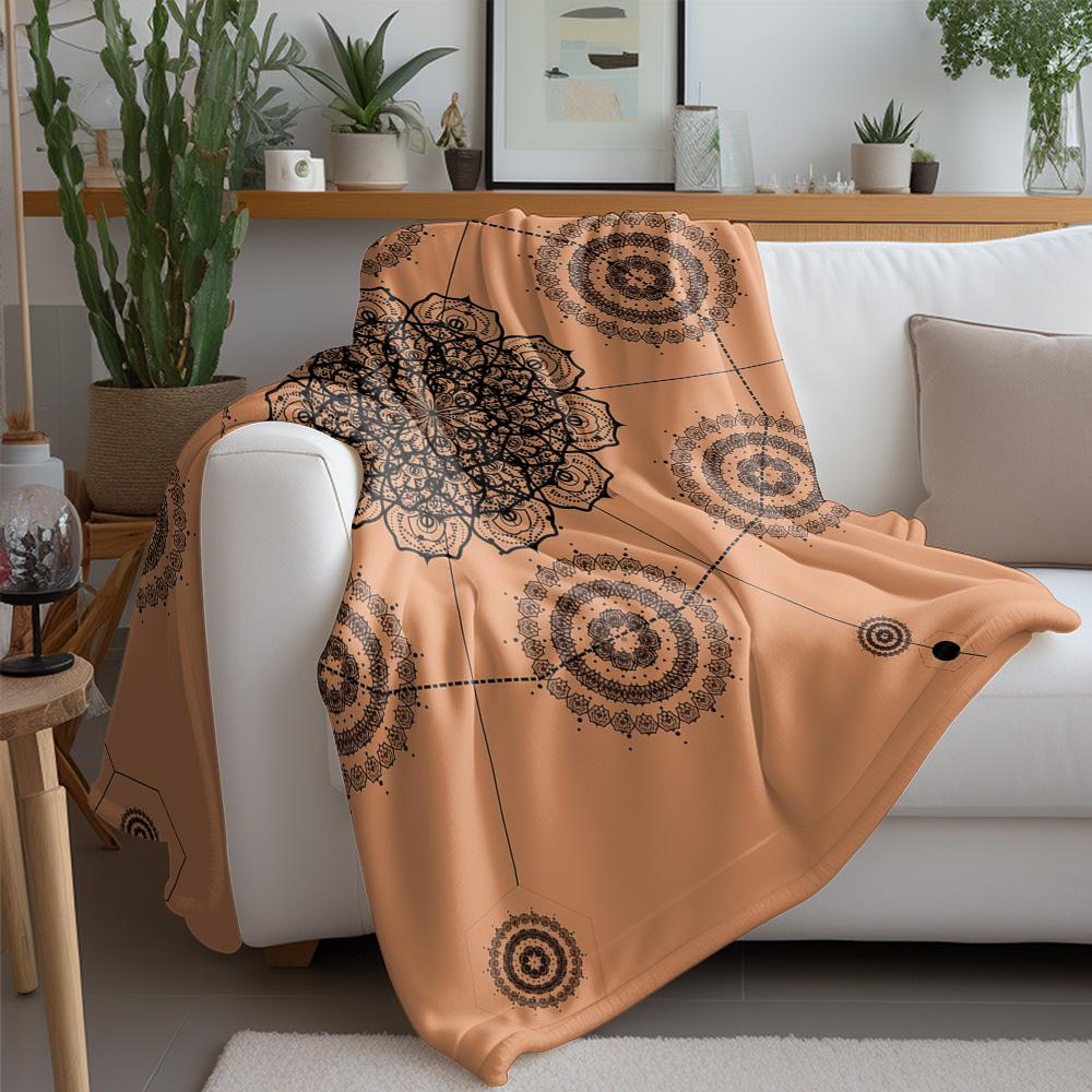 Coperta Ponderata in Pile Boho Mandala Paisley Nero Morbida Calda Decorativa per Letto Divano Copricuscino Regalo