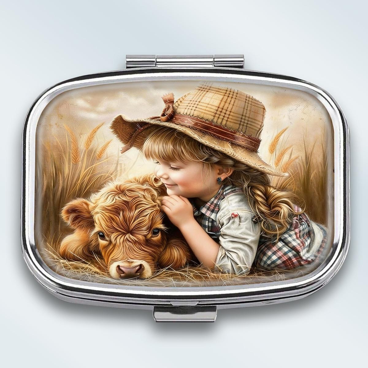 

Portable Pill Box with 2 Compartments, Mini Metal Medicine Organizer Case, Cute Printed Pill Container for Vitamins, Pills, Jewelry, Travel, Daily Use разноцветный