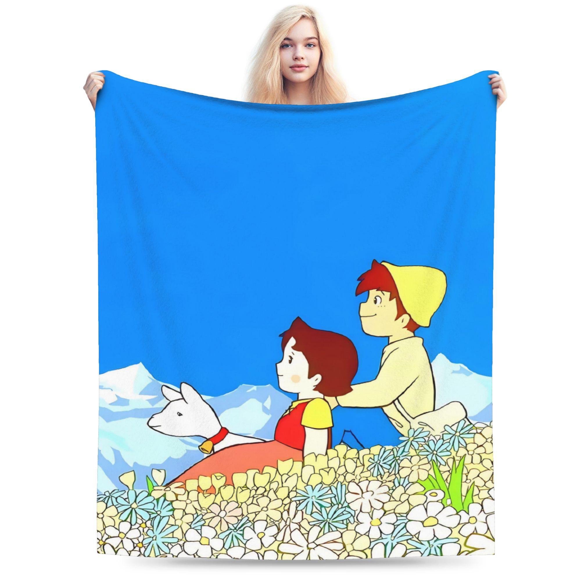 Pandara Jewelry Unisex Blue Heidi Sky Alpine Picnic Scene Blankets Travel Flannel Throw Blanket For Living Room Warm Soft Quality Bedspread Gift