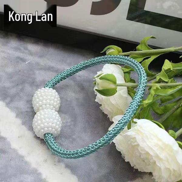 

Magnetic Pearl Curtain Tiebacks: No-Punch Buckle Rings & Storage Ropes - Pair One Piece