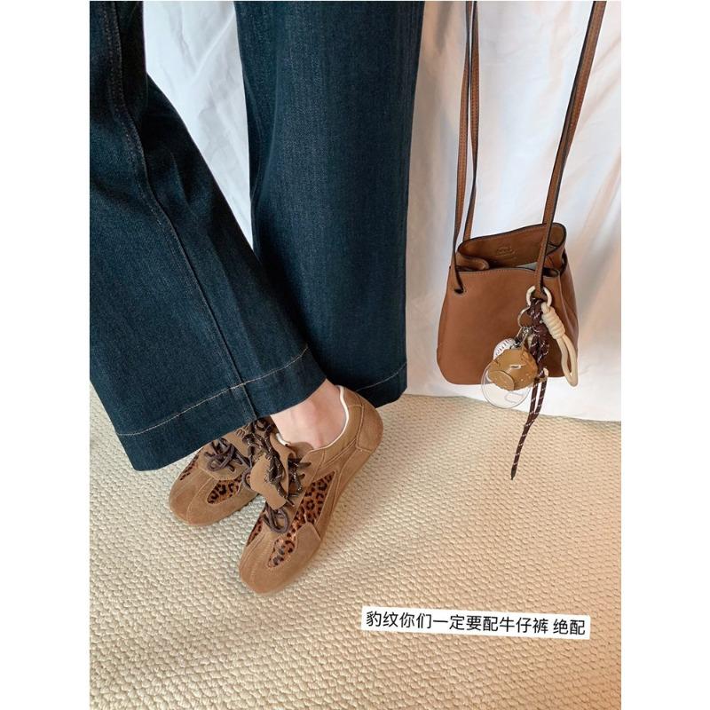 Leather version~ shoes retro leopard print versatile casual sports shoes flip women's board shoes
