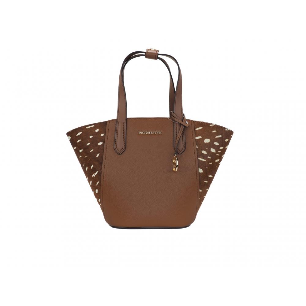 

Michael Kors Portia Маленькая женская сумка-тоут из шагреневой кожи и телячьего волоса, мульти-коричневый