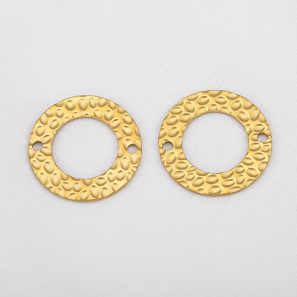 10Pcs Stainless Steel Embossed Pleats Double Hole Circle Charm Pendant Necklace Cabochon Tray Bezel Blank Setting Jewelry Making