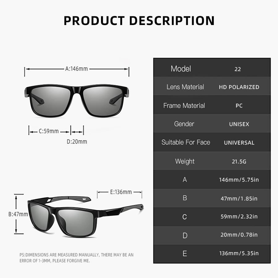 Photochromic Polarized Sports Vintage Sunglasses Men Women Fishing Cycling Driving Mountaineering Chameleon Sun Glasses UV400