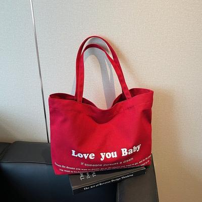 Sommer neue bedruckte einfarbige Schulter-Canvas-Tasche Damen literarische tragbare tägliche große Kapazität Einkaufstasche