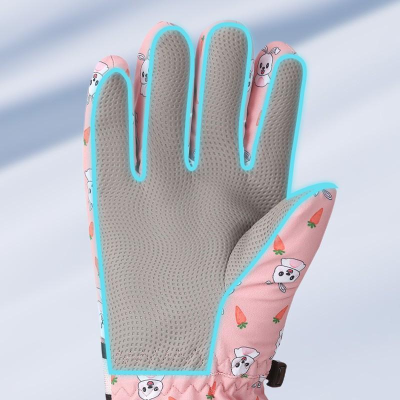 Kids Winter Warm Fleece Lined Windproof Anti-Slip Skiing Gloves Snow Play Cycling Cartoon Design