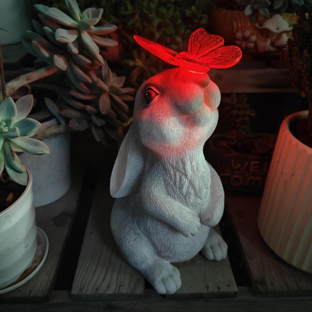 Solar Rabbit Statue: Creative Cartoon Garden Ornament for Courtyard Landscaping