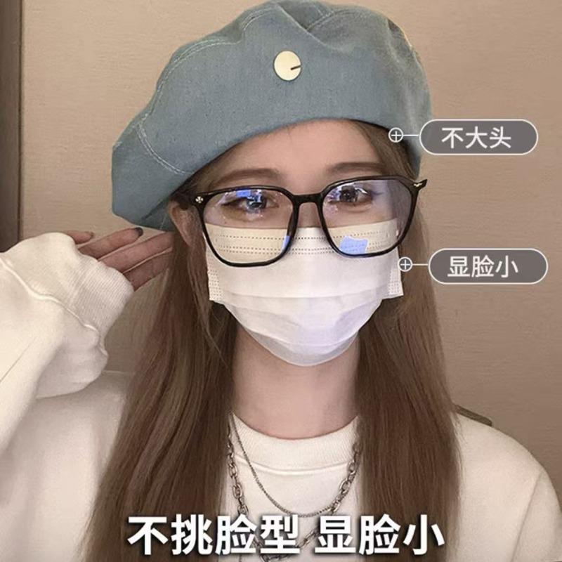 Autumn Denim Star Anise Beret Female Face Small Painter Hat Big Head Circumference Hat High Sense Summer