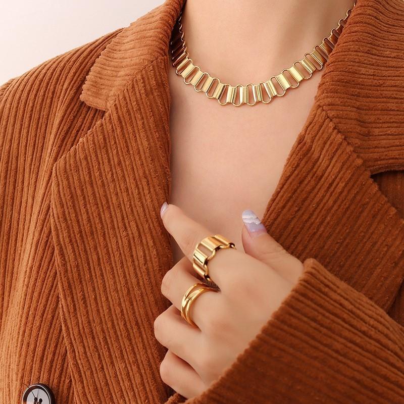 316L Stainless Steel Necklace Bracelet Ring For Women 18K Gold Plated No Tarnish Women's Neck Chains Bracelets Rings Zircon Set