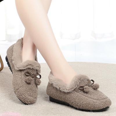 Autumn and Winter Cotton Shoes Women's Winter Woolen Shoes Soft Sole Warm Flat Bean Shoes