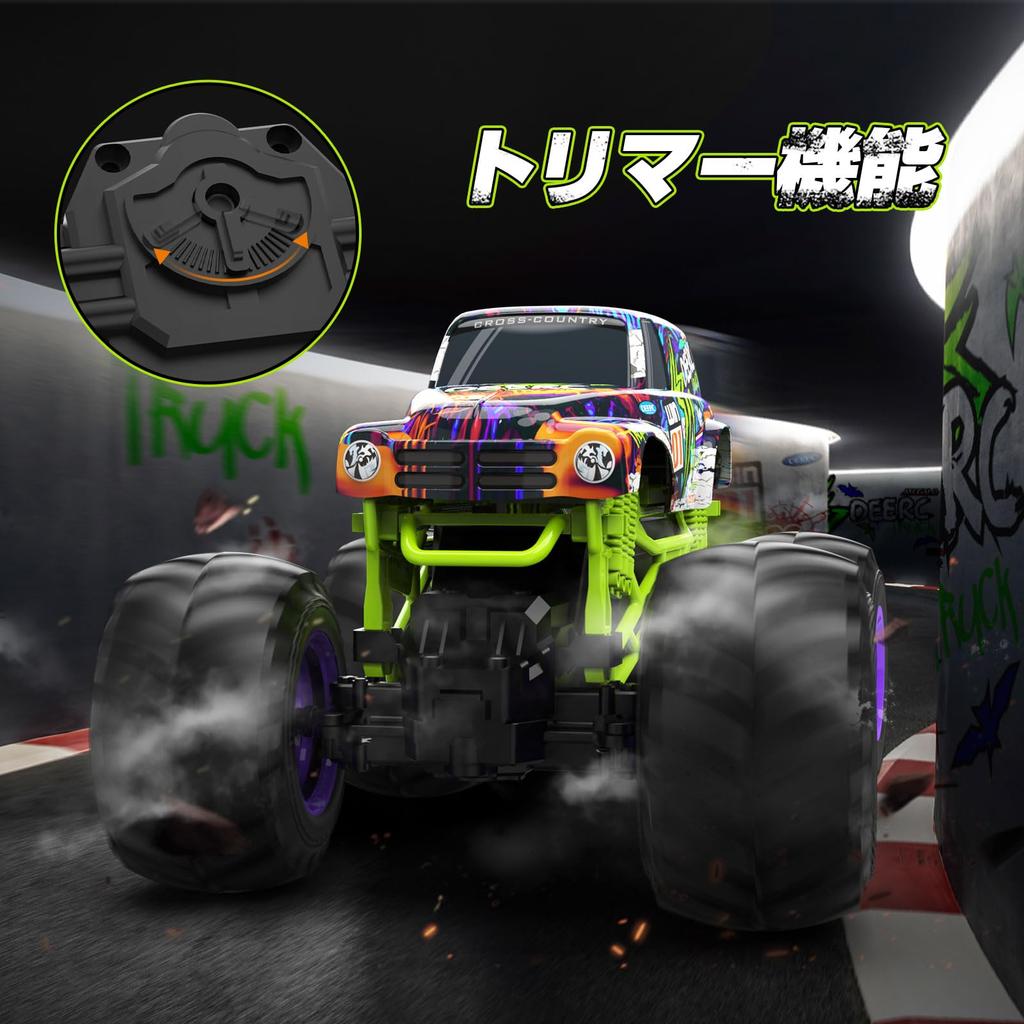 DEERC Radiostyrt bil for barn, Leke, Offroad RC-bil, 1:16 Skala, Radiostyrt bil, Store sklisikre dekk, Kjøretid 40 minutter, 2,4 GHz,