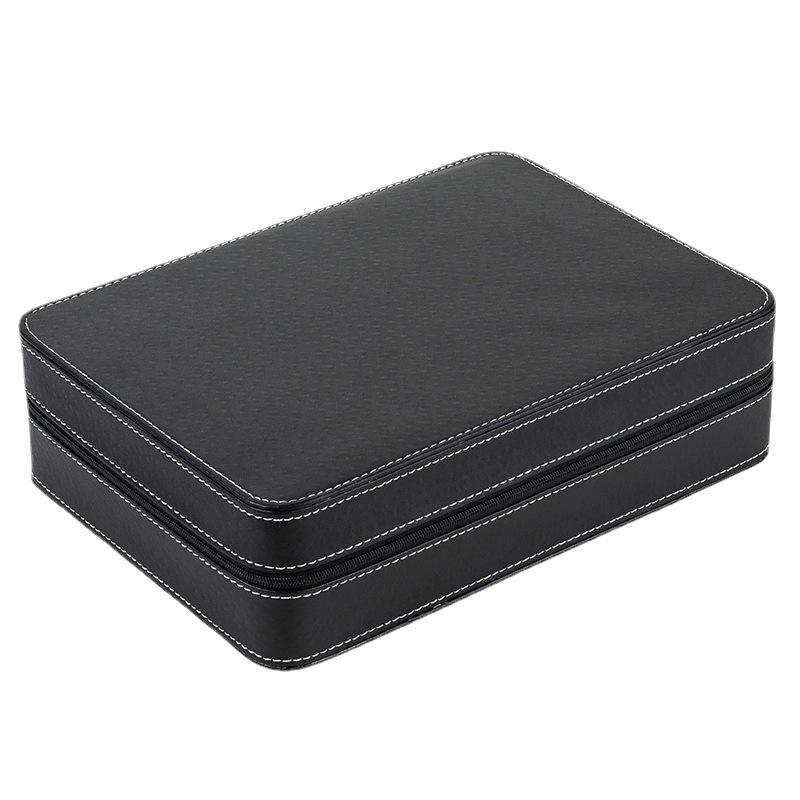 Portable PU Leather Zipper Storage Box for Watches and Jewelry, 6, 10, and 12-Digit Options